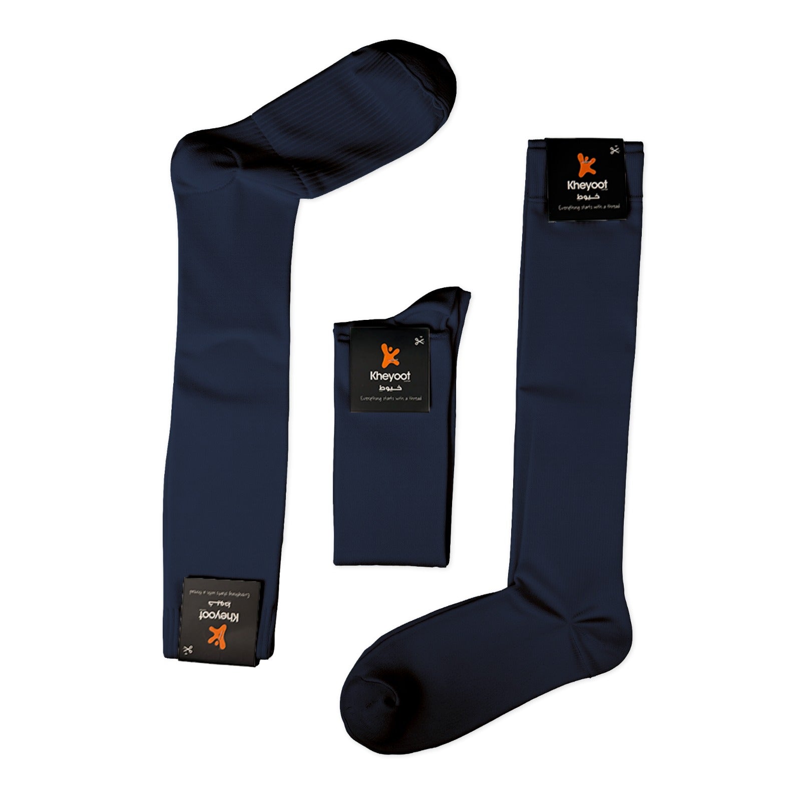 Kheyoot Pro Football Pack – 3 Plain Dark Blue Socks (Adult | One Size Fits All)