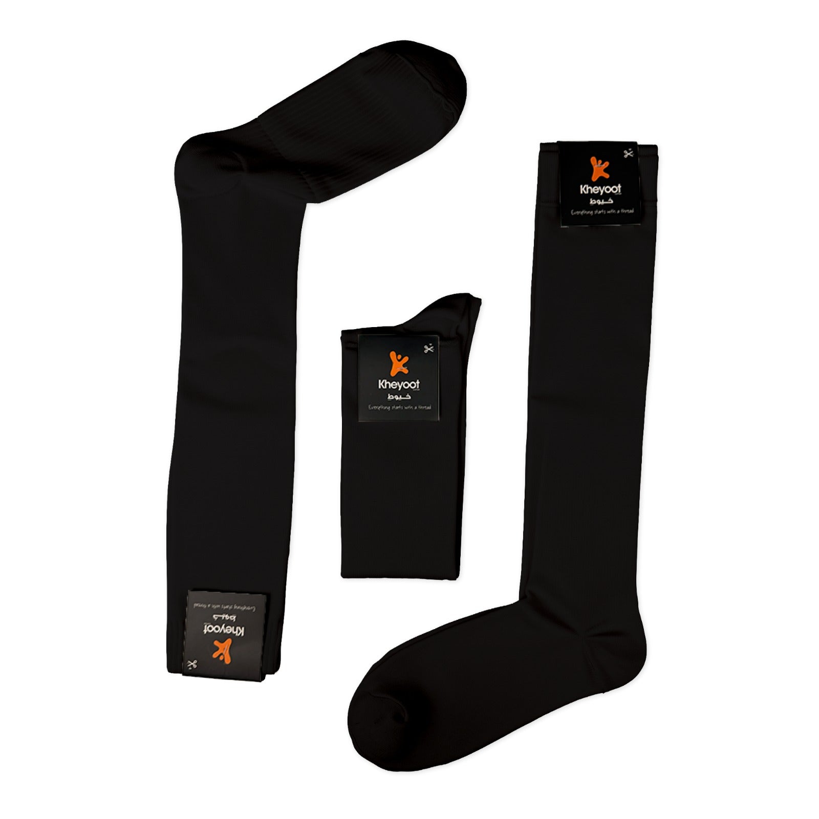 Kheyoot Pro Football Pack – 3 Plain Black Socks (Adult | One Size Fits All)