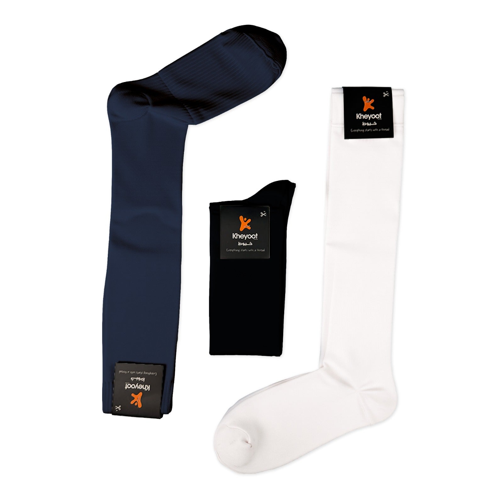 Kheyoot Pro Football Mix Pack – 3 Plain Socks (Black, White & Dark Blue | Adult | One Size Fits All)